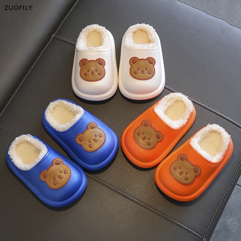 Kid Baby Boy Girl Slippers Newborn Cartoon Bear Non-slip Home Indoors Shoes Thick Warm Children Plus Fleece Shoes Slipper