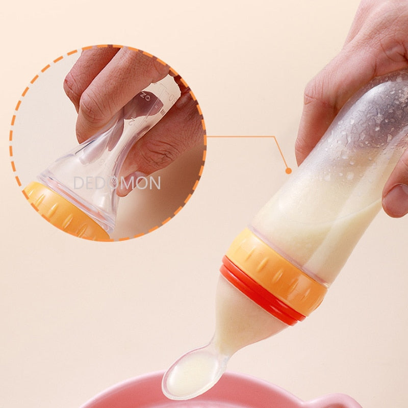 Squeezing Feeding Bottle Silicone Newborn Baby Training Rice Spoon Infant Cereal Food Supplement Feeder