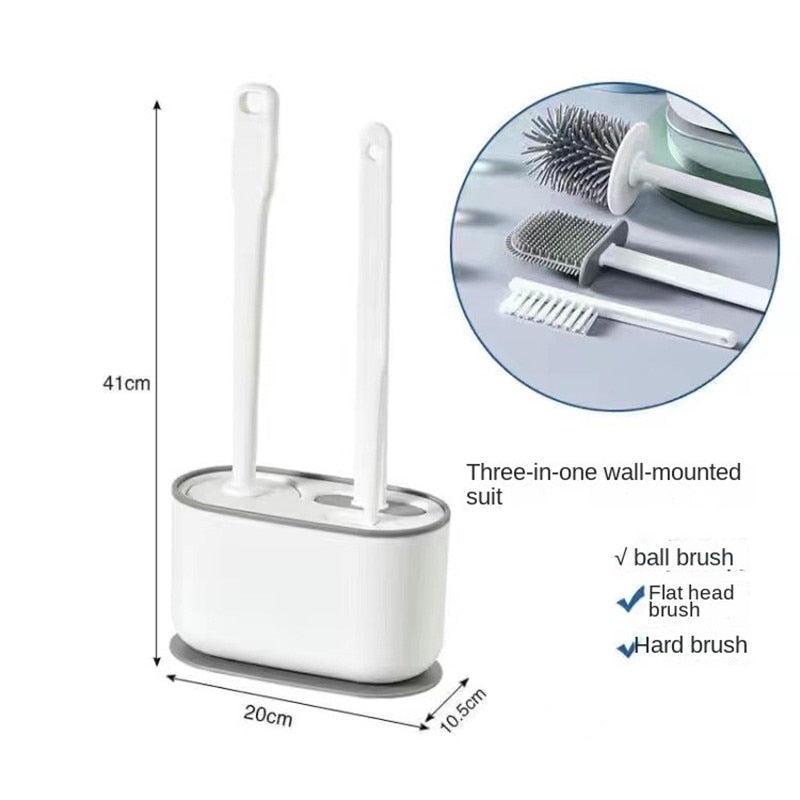 Toilet Brush Silicone Free Wall Mounted Multi-functional Three Piece Cleaning Tools with Bracket