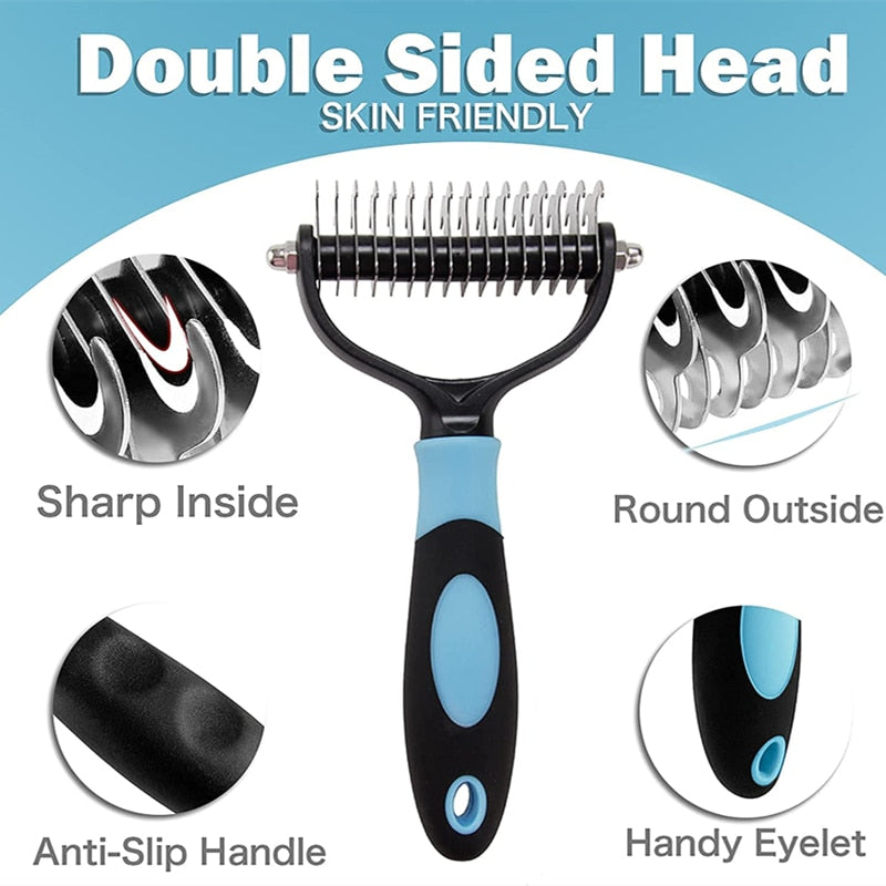 Professional Pet Deshedding Brush 2 Sided Dematting Dog Comb Cat Brush Rake