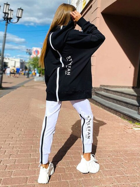 Women Sweatshirts 2 Piece Sets Tracksuit Over sized  Autumn Female Korea Trouser Pullover Pants Suits Female