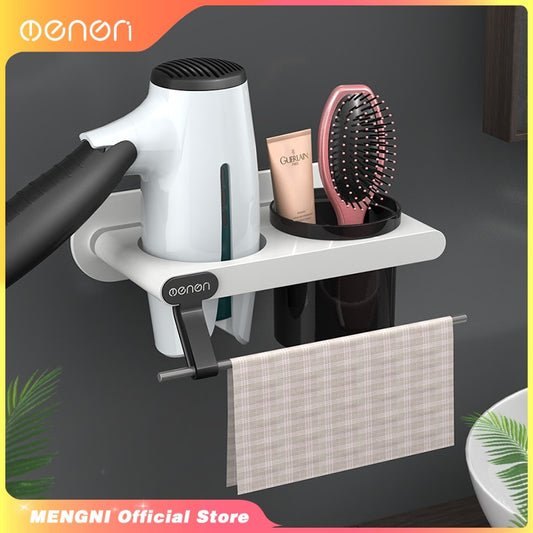 Wall-mounted Hair Dryer Holder Punch-free Bathroom Shelf Plastic Comb Storage Organizer Rack Bathroom Accessories