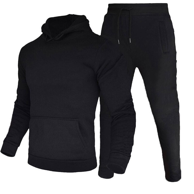 Solid Fleece Tracksuits Hoodies+Pants Sets Pullovers Jackets