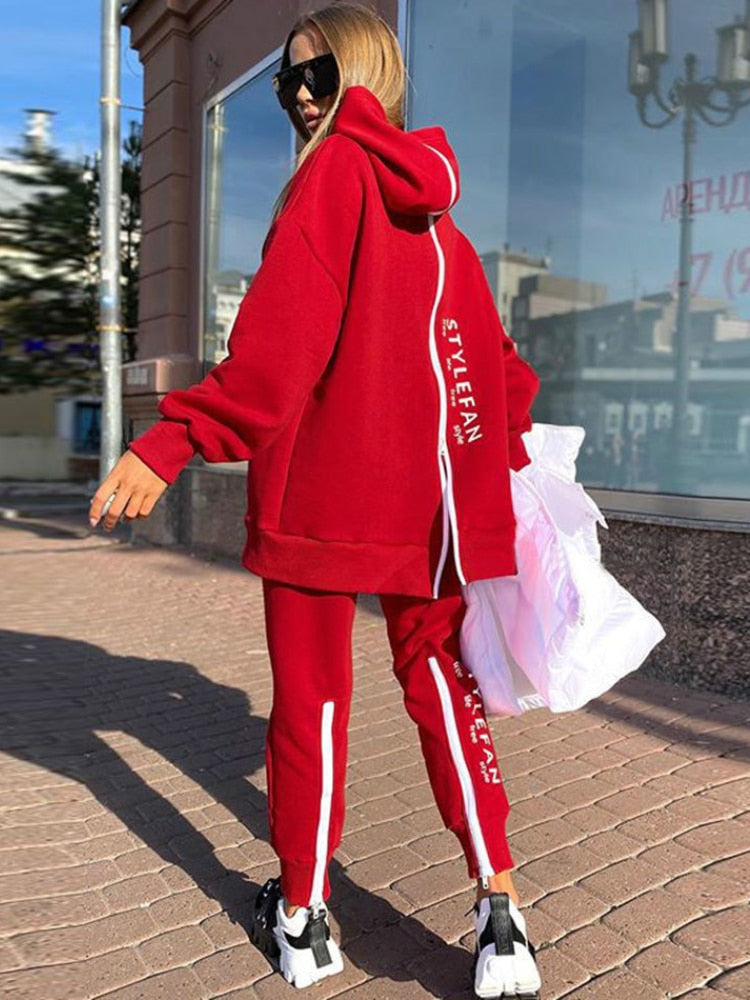 Women Sweatshirts 2 Piece Sets Tracksuit Over sized  Autumn Female Korea Trouser Pullover Pants Suits Female