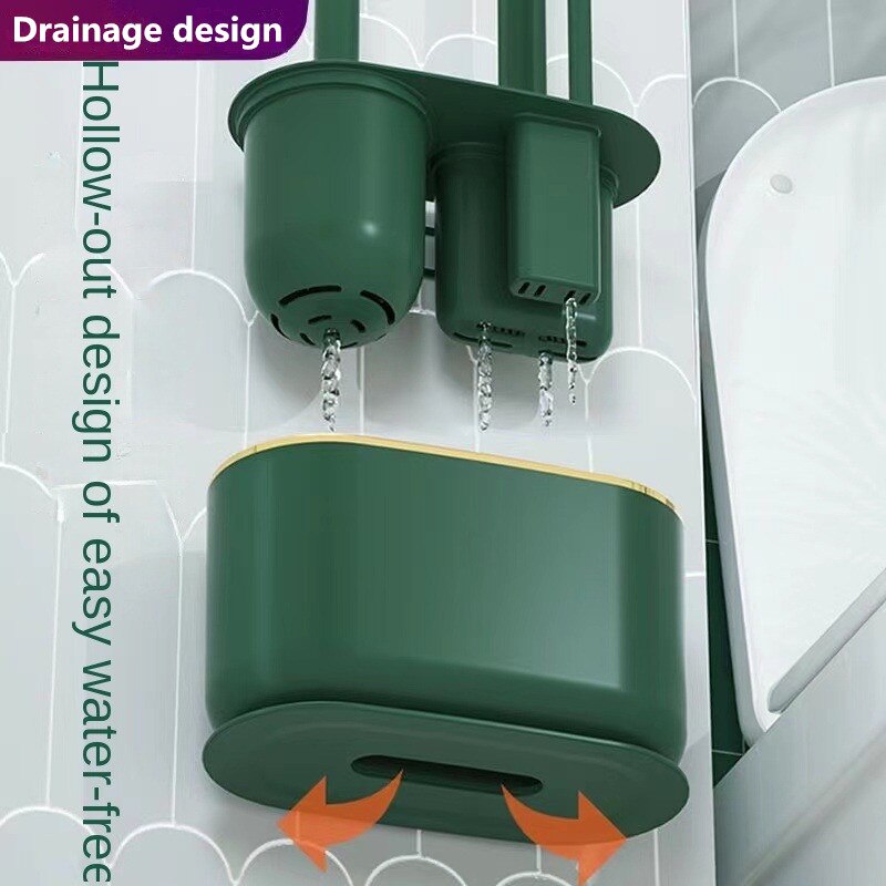 Toilet Brush Silicone Free Wall Mounted Multi-functional Three Piece Cleaning Tools with Bracket