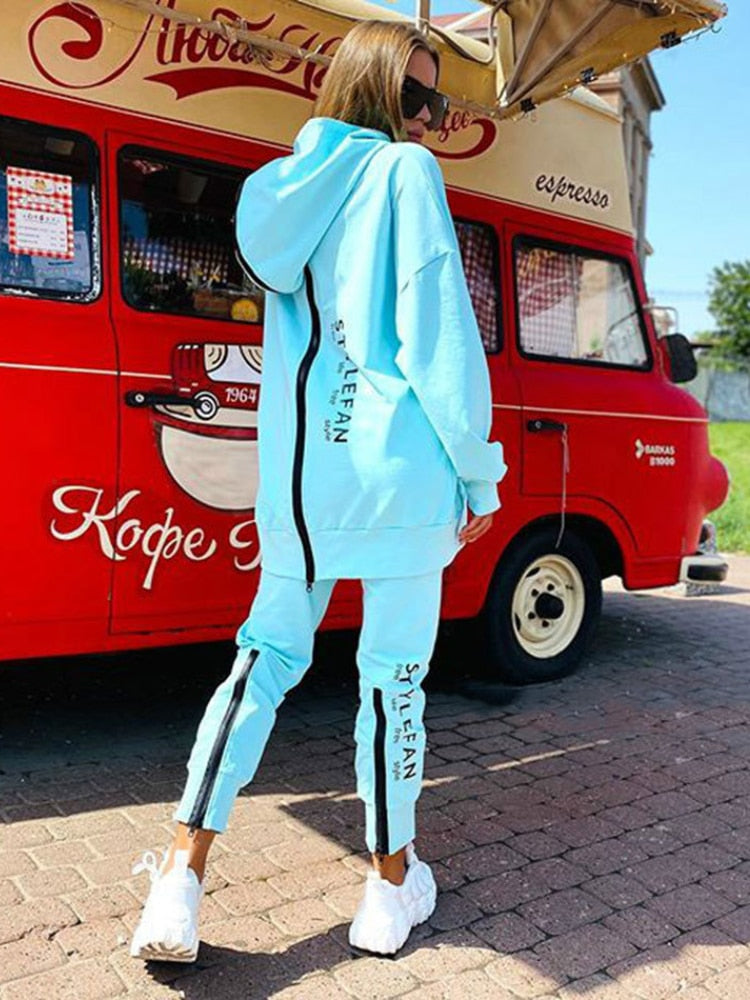 Women Sweatshirts 2 Piece Sets Tracksuit Over sized  Autumn Female Korea Trouser Pullover Pants Suits Female