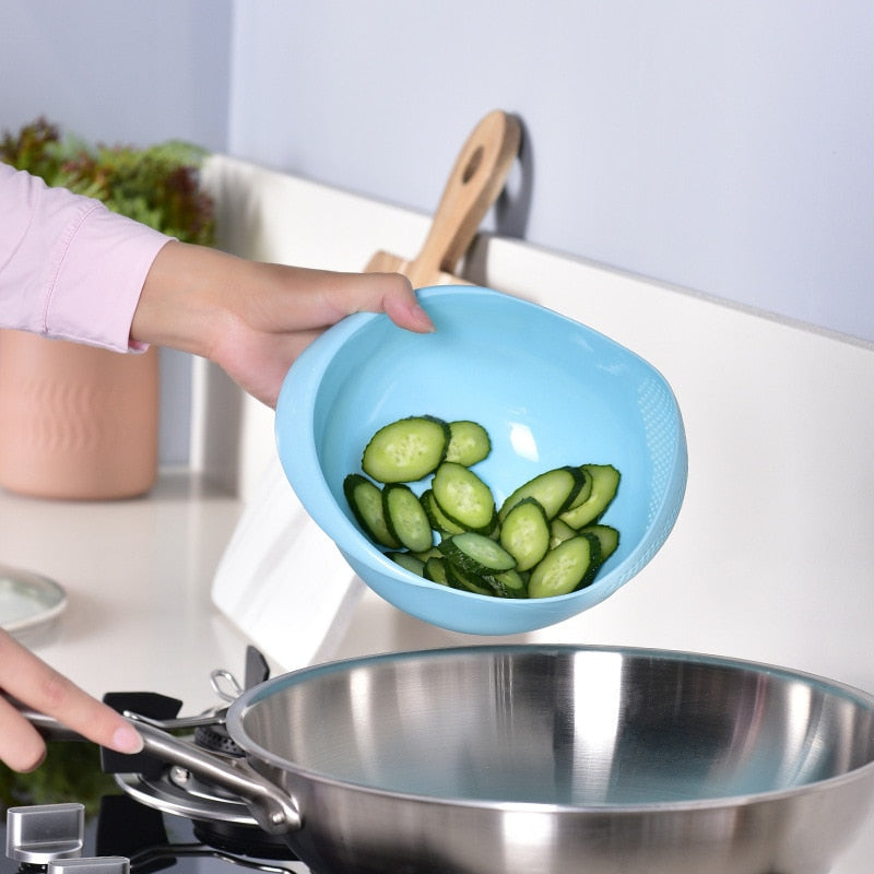 Rice Sieve Plastic Colander Kitchen Drain Basket with Handles