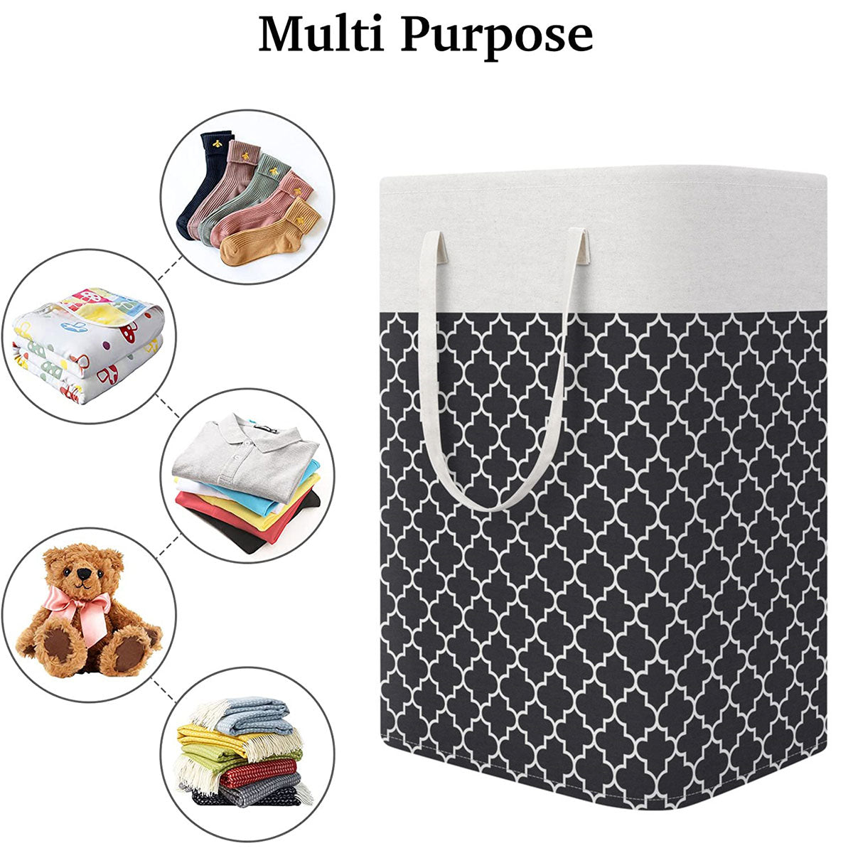 75/82L Large Capacity Laundry Basket Collapsible Laundry Storage Basket Waterproof Cotton Linen Laundry Hamper with Handles