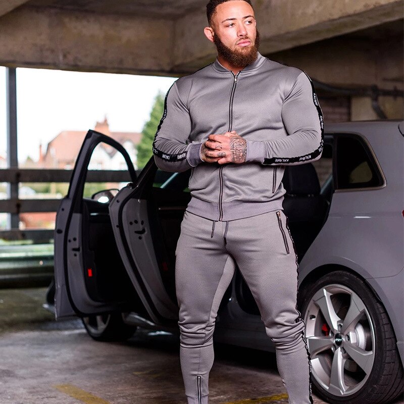 Mens  Tracksuit 2 Pcs Sets 2023 Fashion Sports Suits Men Running Set Zipper Jakcets Pants Sportswear  Streetwear