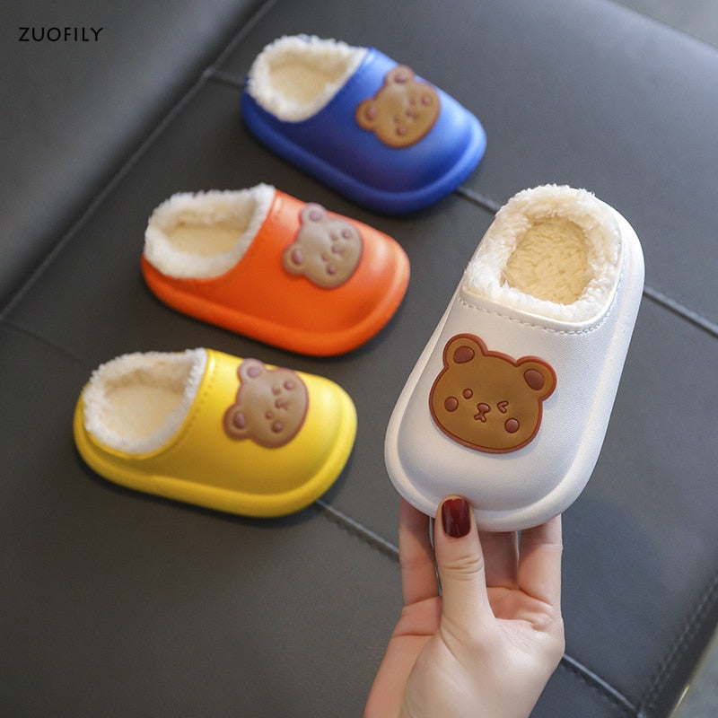 Kid Baby Boy Girl Slippers Newborn Cartoon Bear Non-slip Home Indoors Shoes Thick Warm Children Plus Fleece Shoes Slipper