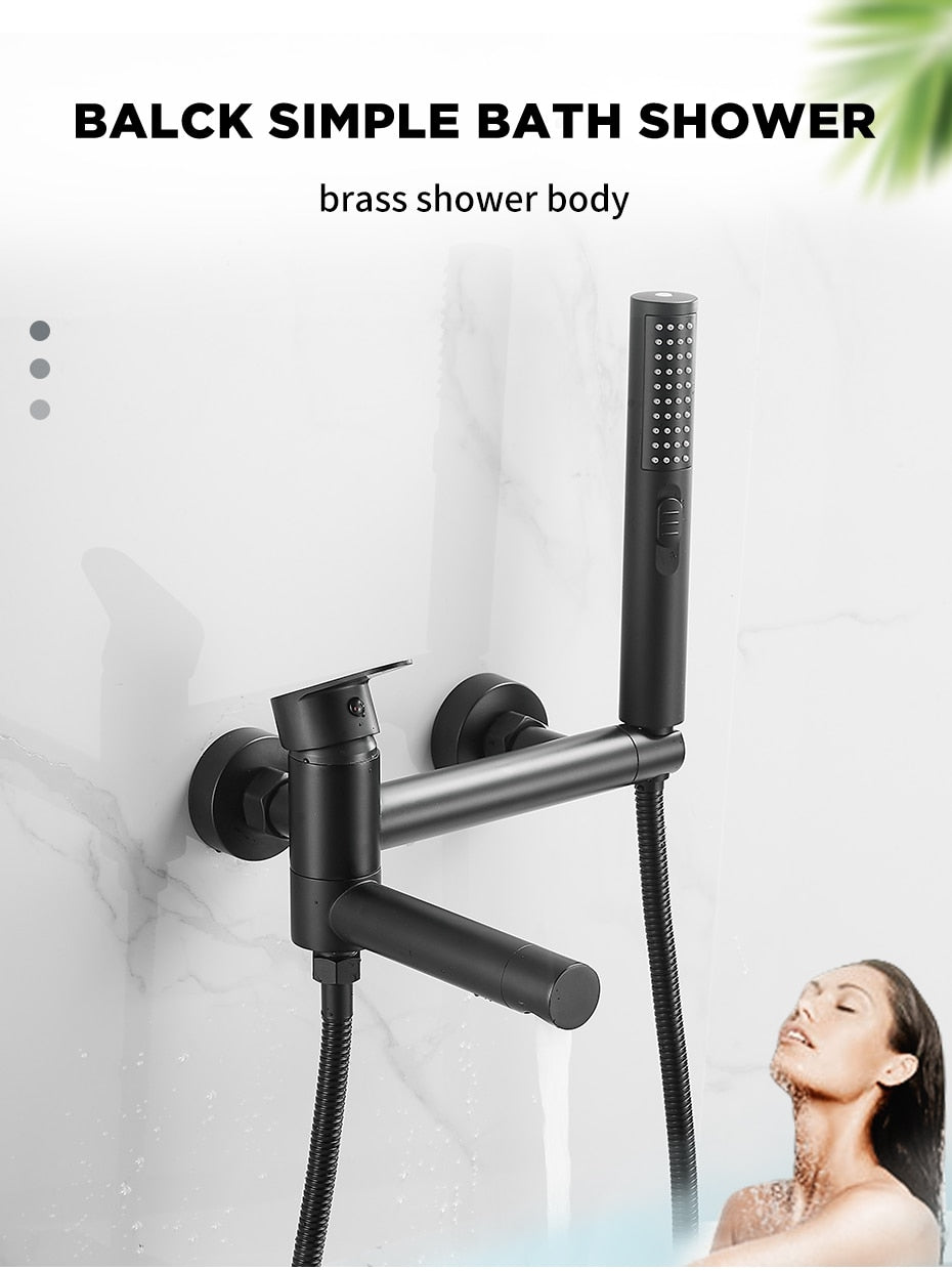 Bathtub Faucets Modern Black Bath Shower Set Unique Design of Rotating nozzle Mixer Tap Wall Mounted For Bathroom