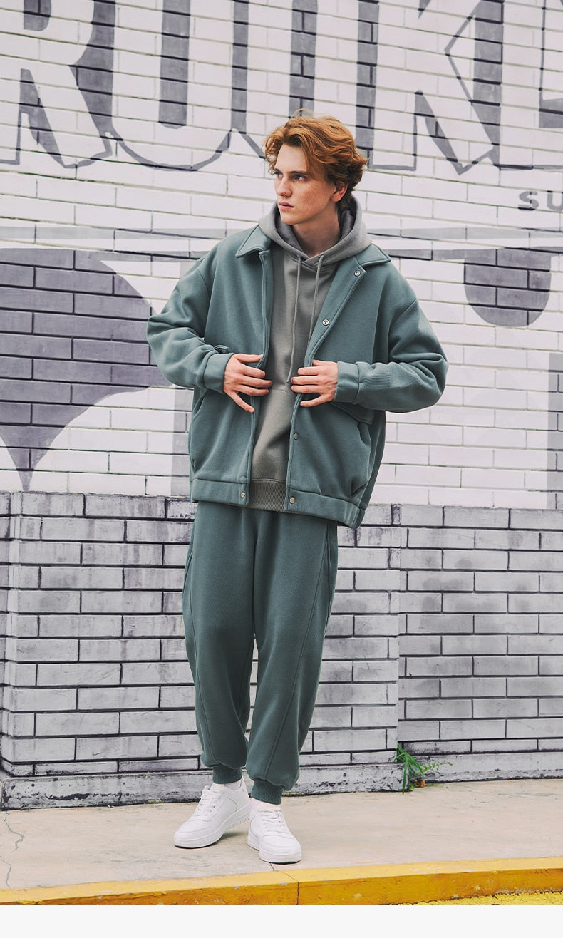 Winter Thick Fleece Cargo Jacket and Sweat pants Set