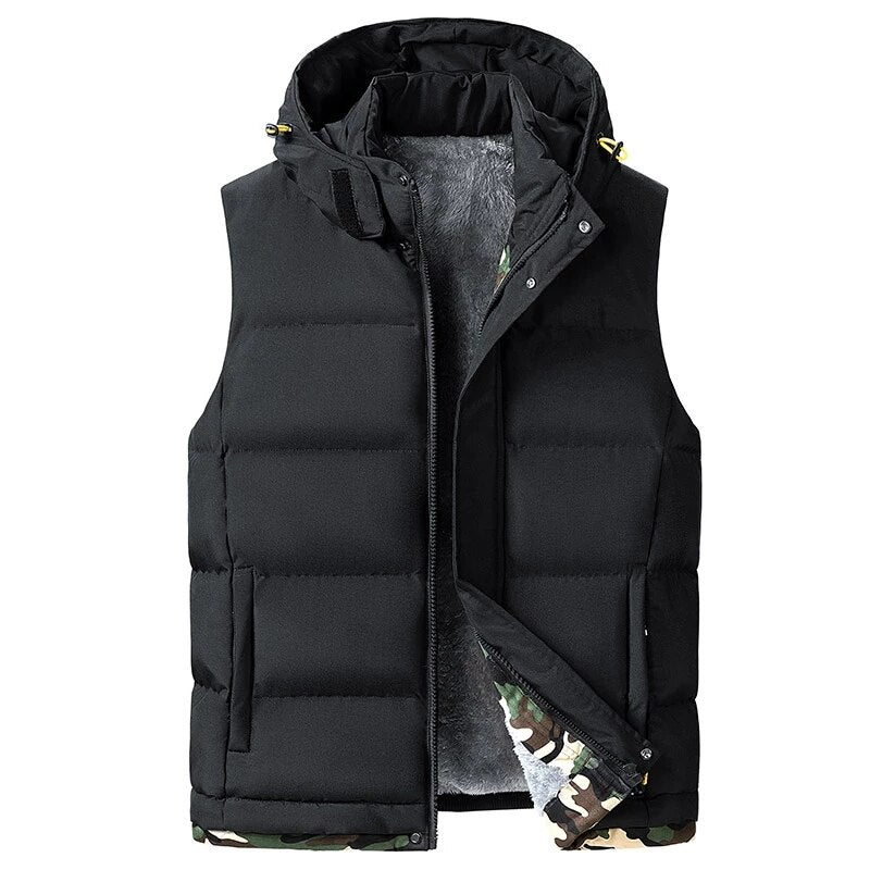 Fleece-voering Moulose baadjie Mans Verdik Katoen Vest Hoed Kap Warm Winter Plus Grootte Toevallige onderbaadjie