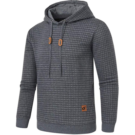 Mans Hoodies Langmou Plaid Jacquard Pullover Trekkoord Soliede sweetpak