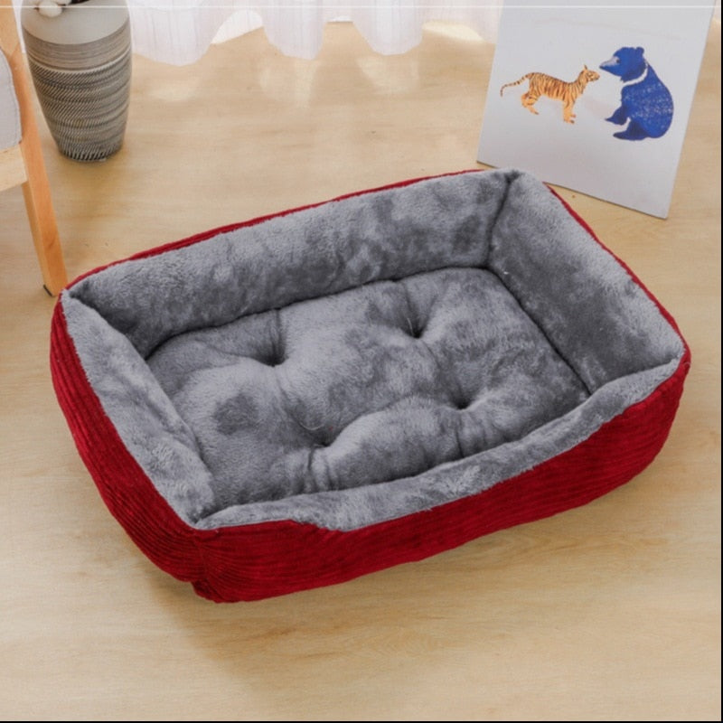 Bed for Dog Cat Pet Square Plush Kennel Medium