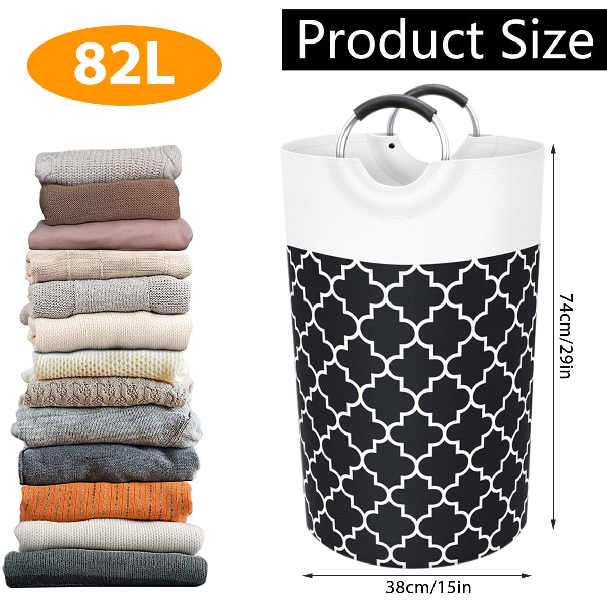 75/82L Large Capacity Laundry Basket Collapsible Laundry Storage Basket Waterproof Cotton Linen Laundry Hamper with Handles