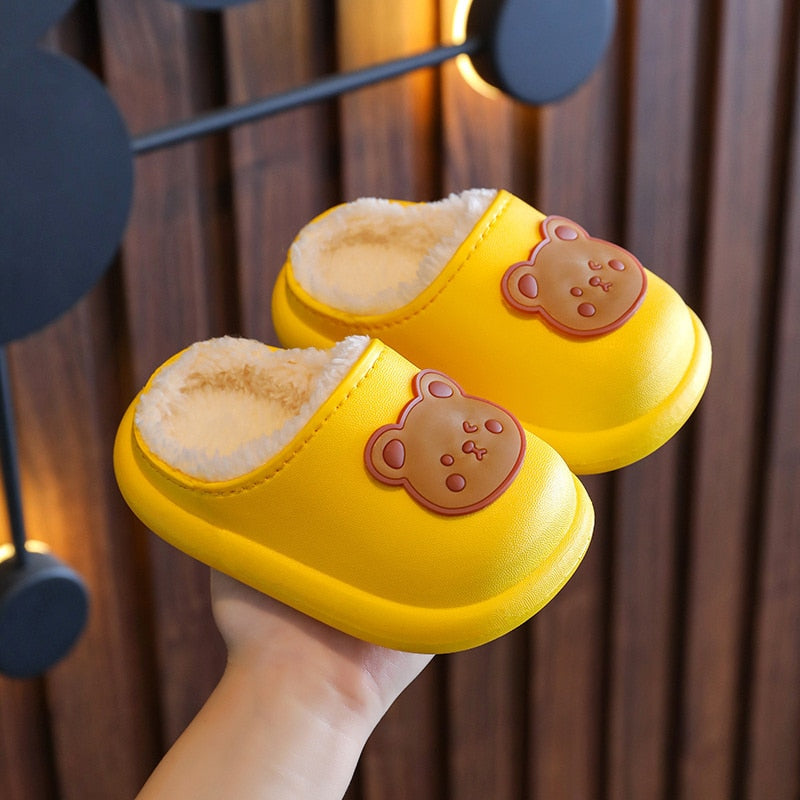 Kid Baby Boy Girl Slippers Newborn Cartoon Bear Non-slip Home Indoors Shoes Thick Warm Children Plus Fleece Shoes Slipper