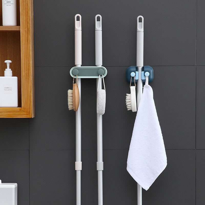 Wall Mounted Mop Organizer Holder Brush Broom Hanger Home Storage Rack Bathroom Suction Hanging Pipe Hooks Kitchen Shelf