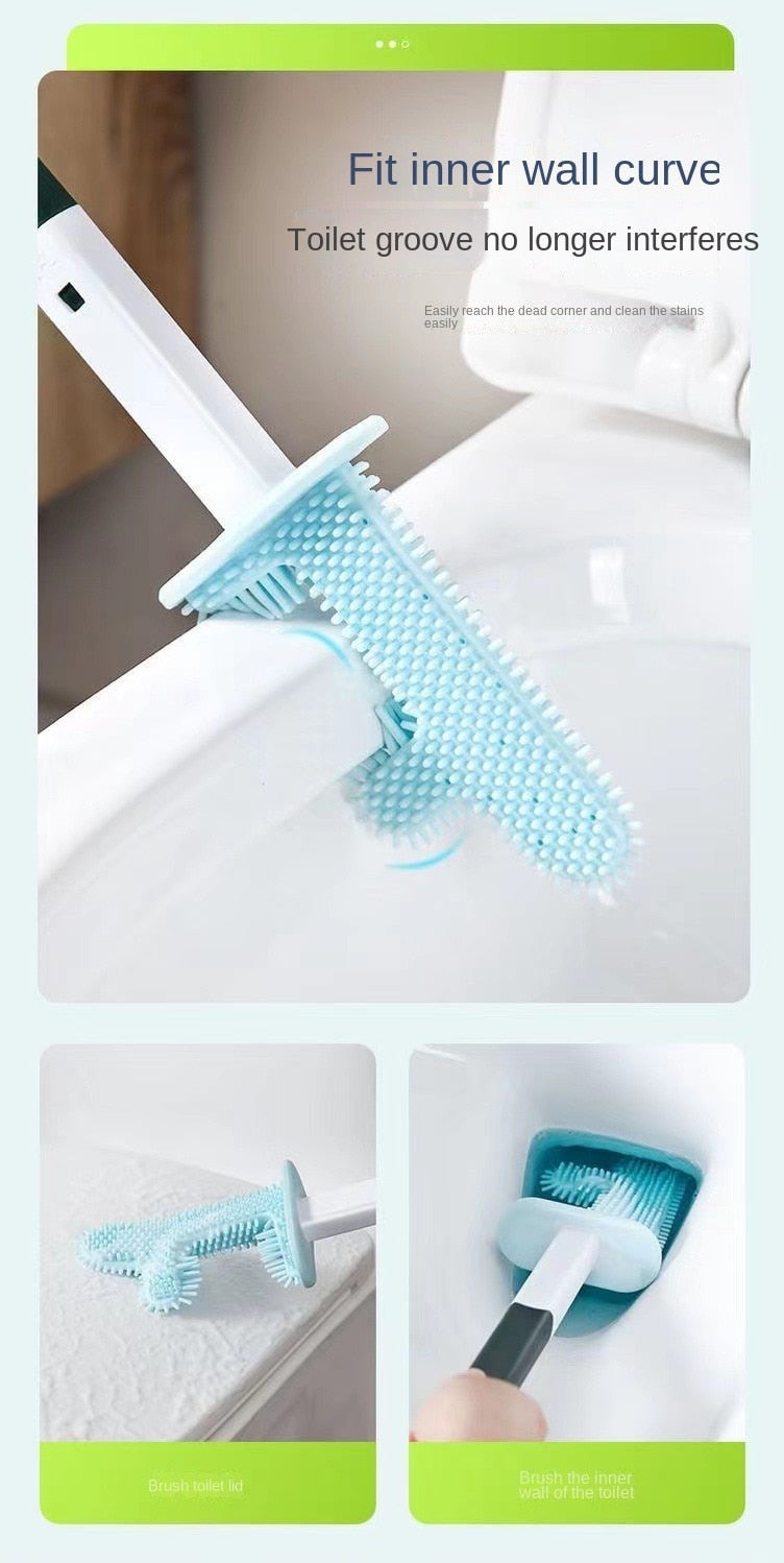 Toilet Brush Silicone Free Wall Mounted Multi-functional Three Piece Cleaning Tools with Bracket