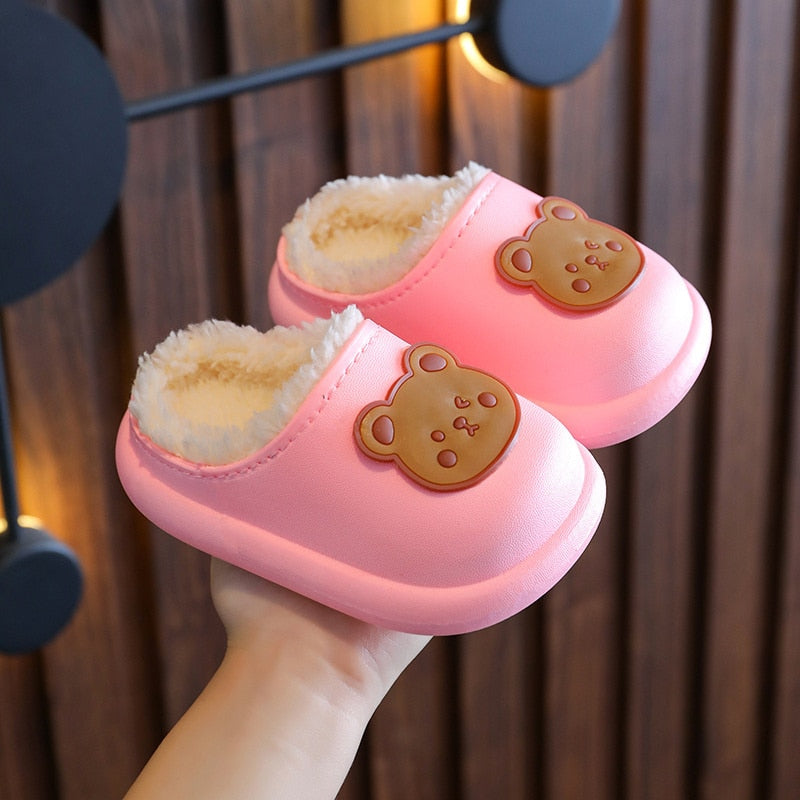 Kid Baby Boy Girl Slippers Newborn Cartoon Bear Non-slip Home Indoors Shoes Thick Warm Children Plus Fleece Shoes Slipper