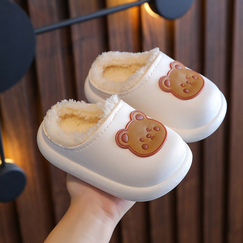 Kid Baby Boy Girl Slippers Newborn Cartoon Bear Non-slip Home Indoors Shoes Thick Warm Children Plus Fleece Shoes Slipper