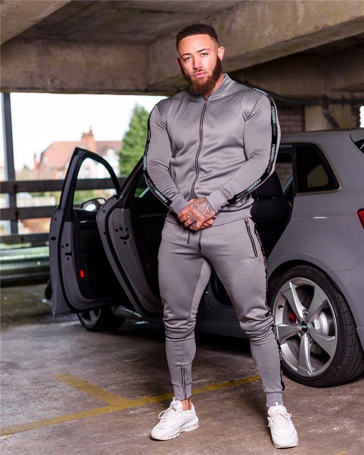 Mens  Tracksuit 2 Pcs Sets 2023 Fashion Sports Suits Men Running Set Zipper Jakcets Pants Sportswear  Streetwear