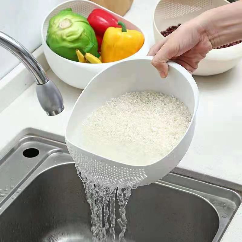 Rice Sieve Plastic Colander Kitchen Drain Basket with Handles