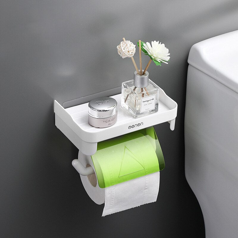 Wall Mount Toilet Paper Holder Waterproof Mobile Phone Storage Shelf Toilet Paper Storage Rack Tissue Box Bathroom Accessories