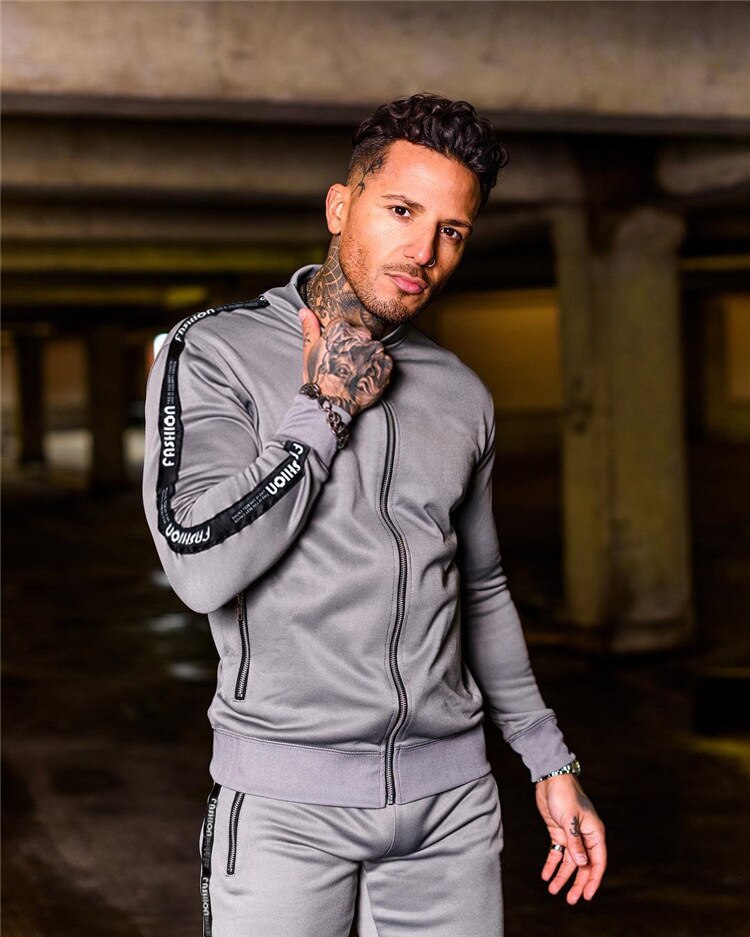 Mens  Tracksuit 2 Pcs Sets 2023 Fashion Sports Suits Men Running Set Zipper Jakcets Pants Sportswear  Streetwear