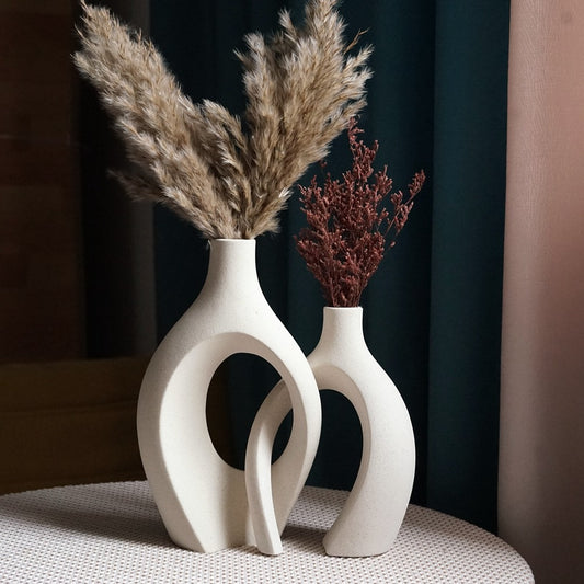 CAPIRON 2 Stks/Set Keramiek Embrace Vase vir Pampas Gras Gedroogde Blom Nordiese Woonkamer Huisversiering Toebehore Tafelblad