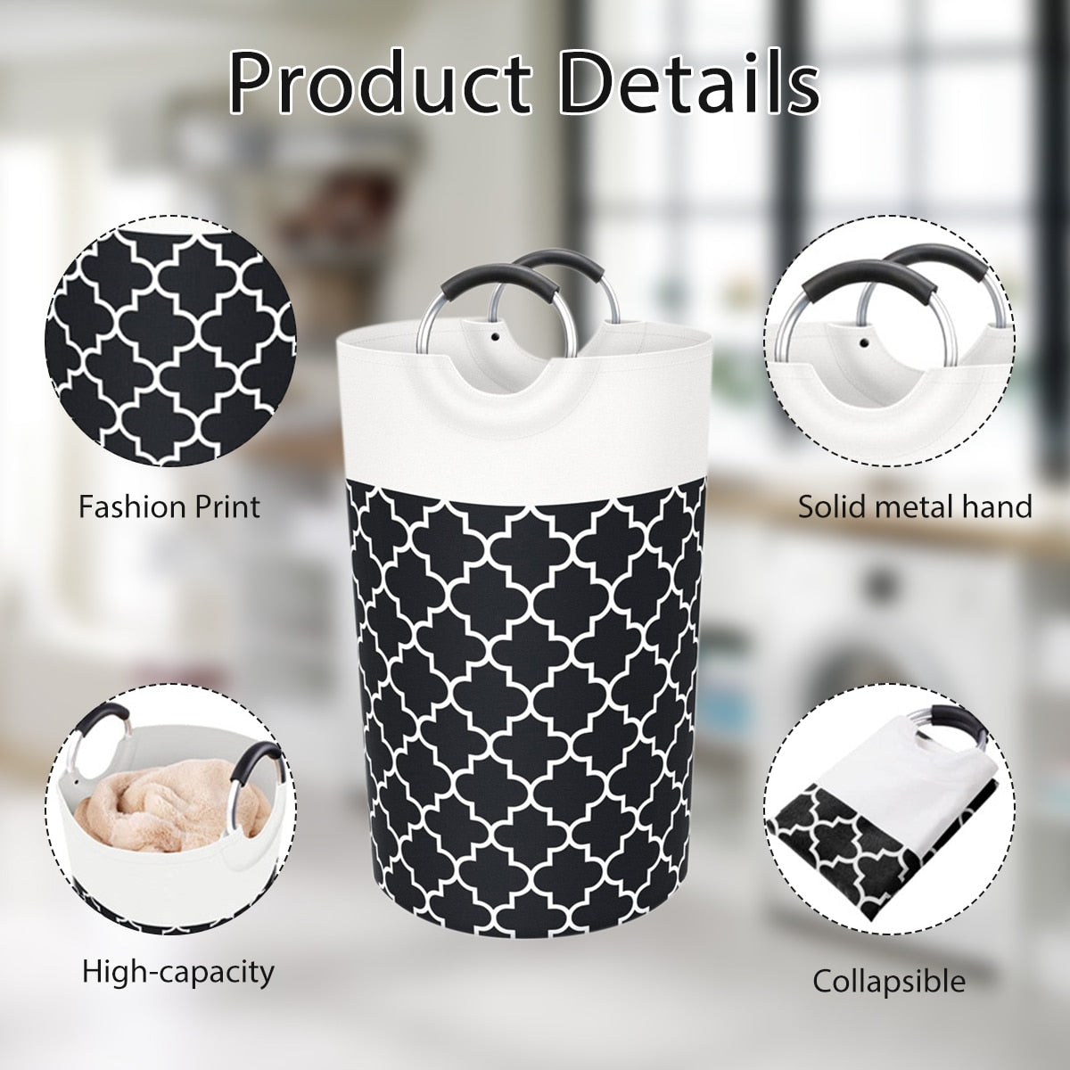 75/82L Large Capacity Laundry Basket Collapsible Laundry Storage Basket Waterproof Cotton Linen Laundry Hamper with Handles