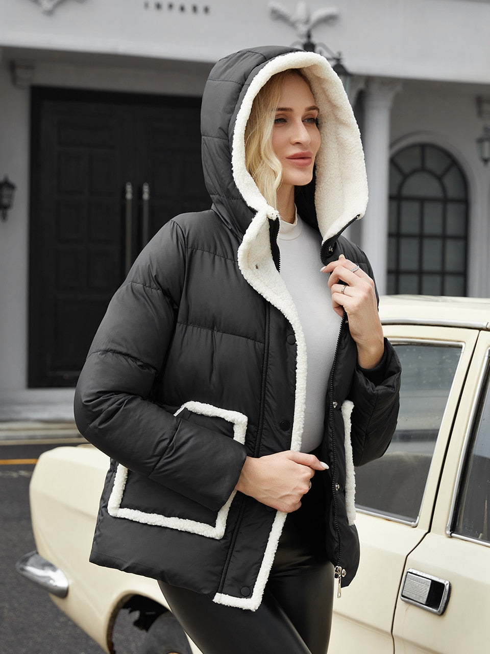 Women Jacket Winter Oversized  Thick Padded Coat Fashion Lamb Wool Fur