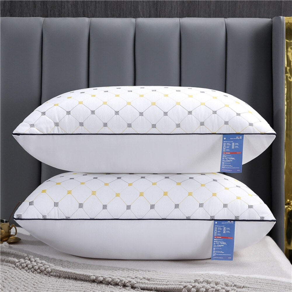 Deodar Premium Hotel Quilted Embroidered Sleeping Neck Pillow Soft and Comfortable Home Single Pillow Core for Bedroom 48*74CM