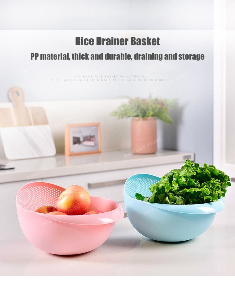 Rice Sieve Plastic Colander Kitchen Drain Basket with Handles