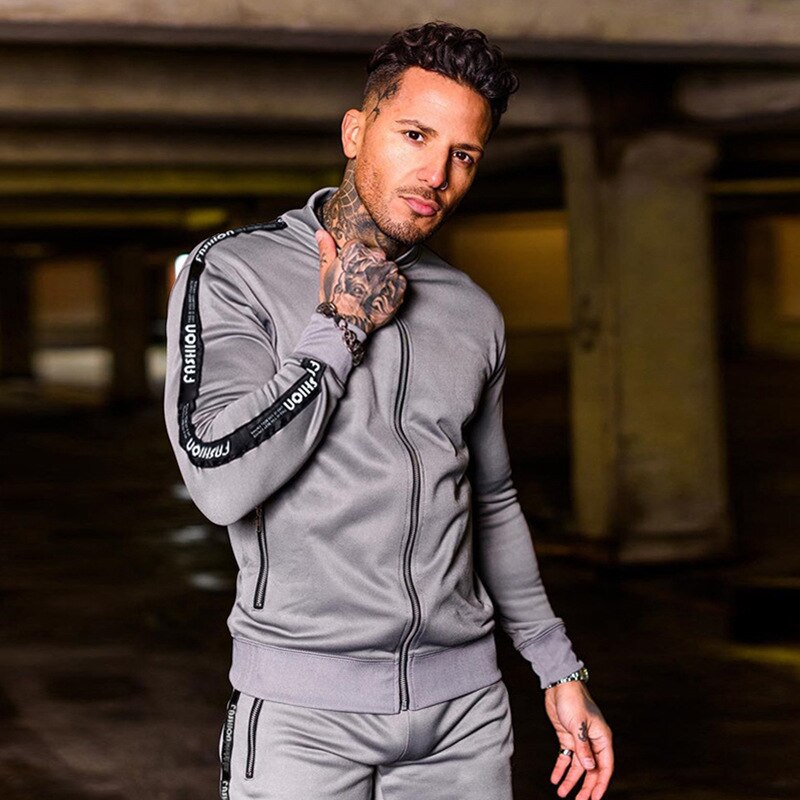 Mens  Tracksuit 2 Pcs Sets 2023 Fashion Sports Suits Men Running Set Zipper Jakcets Pants Sportswear  Streetwear