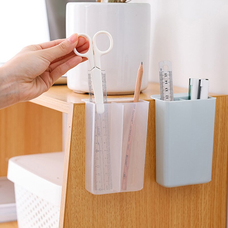 Creative Wall-mounted Oblique Desk Storage Box Tube Pen Holder Stationery Rack Makeup Brush Shelf Organizer Office Home Goods