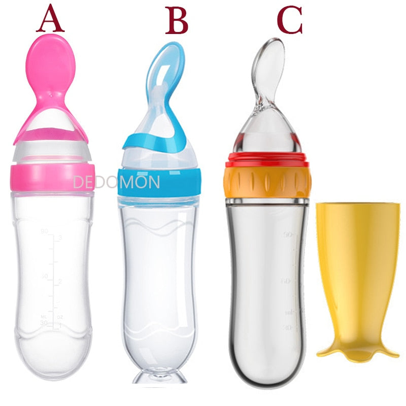 Squeezing Feeding Bottle Silicone Newborn Baby Training Rice Spoon Infant Cereal Food Supplement Feeder