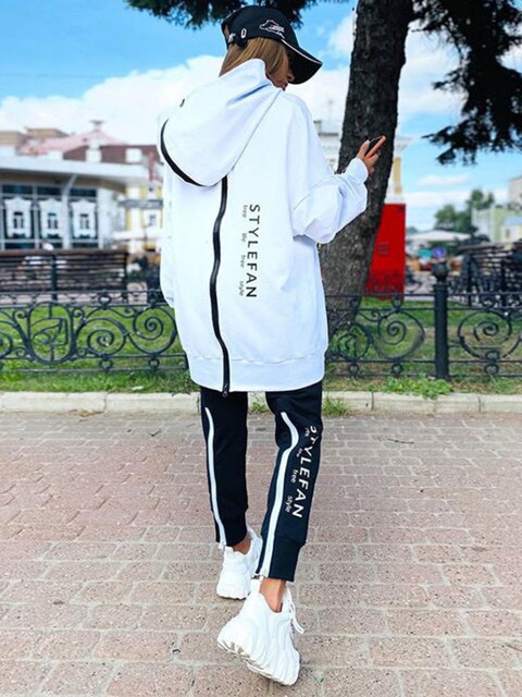 Vroue Sweatshirts 2-stuk stelle Sweetpak Oorgrootte Herfs Vroulike Korea Broek Trui Broek Pakke Vroulik