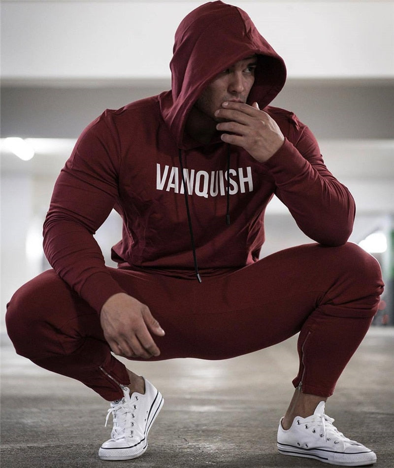 Men Cotton Pullover Hoodie Sweatpants Two Piece Jogger Gym Running Training Sportswear Men Clothing