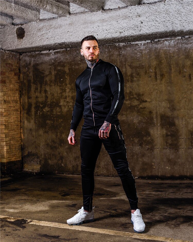 Mens  Tracksuit 2 Pcs Sets 2023 Fashion Sports Suits Men Running Set Zipper Jakcets Pants Sportswear  Streetwear