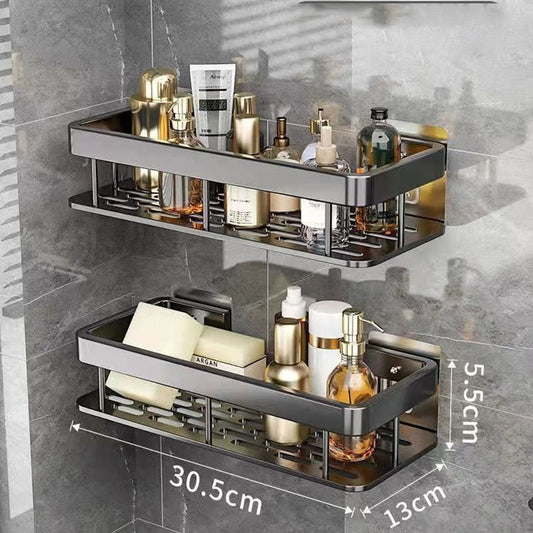 Punch-free Bathroom Shelf Shelves Wall Mounted Shampoo Storage Rack For Kitchen Holder Square Aluminum Bath Organizer Accessorie