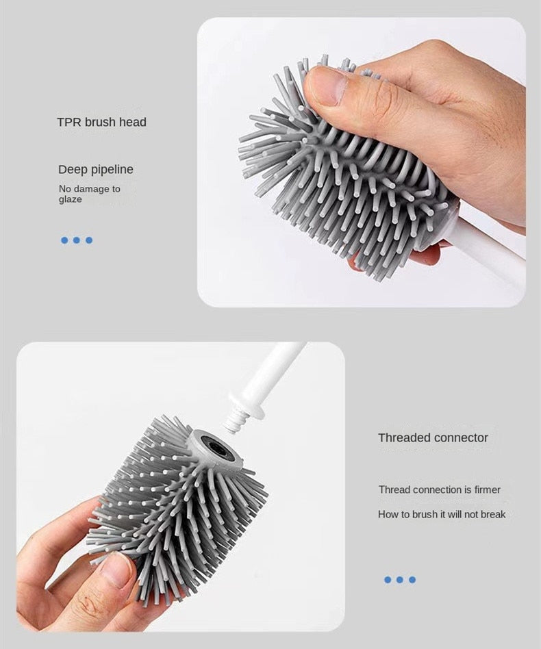 Toilet Brush Silicone Free Wall Mounted Multi-functional Three Piece Cleaning Tools with Bracket