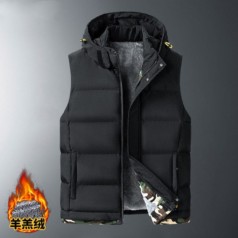 Fleece-voering Moulose baadjie Mans Verdik Katoen Vest Hoed Kap Warm Winter Plus Grootte Toevallige onderbaadjie