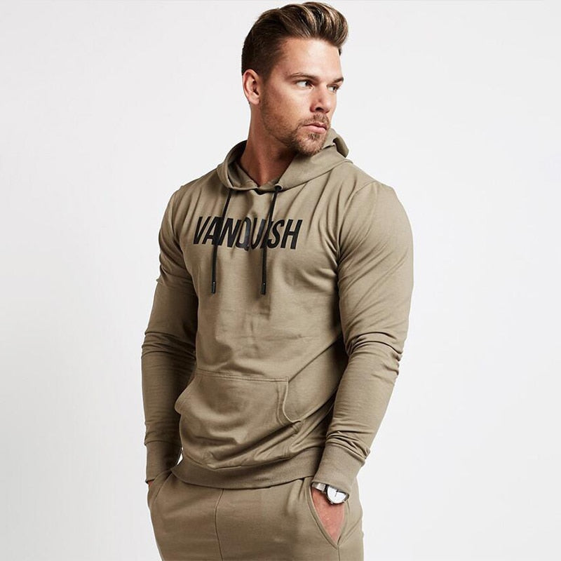 Men Cotton Pullover Hoodie Sweatpants Two Piece Jogger Gym Running Training Sportswear Men Clothing