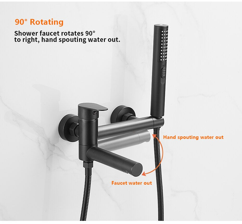 Bathtub Faucets Modern Black Bath Shower Set Unique Design of Rotating nozzle Mixer Tap Wall Mounted For Bathroom