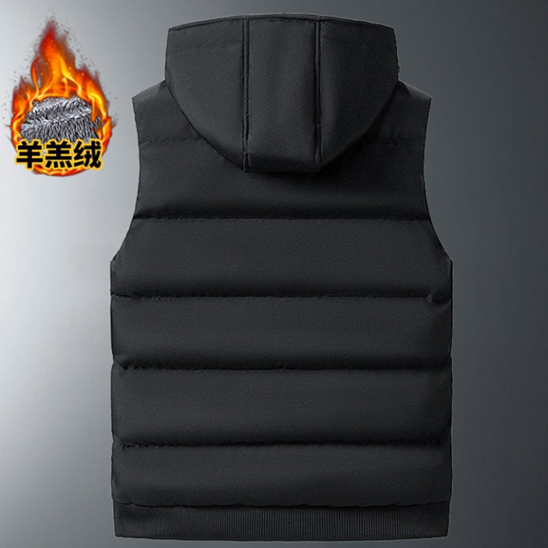 Fleece-voering Moulose baadjie Mans Verdik Katoen Vest Hoed Kap Warm Winter Plus Grootte Toevallige onderbaadjie