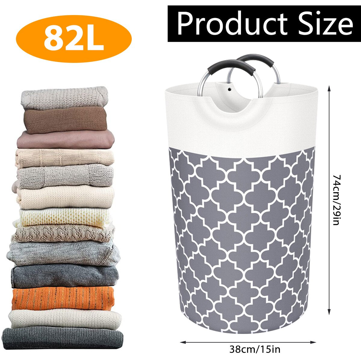 75/82L Large Capacity Laundry Basket Collapsible Laundry Storage Basket Waterproof Cotton Linen Laundry Hamper with Handles