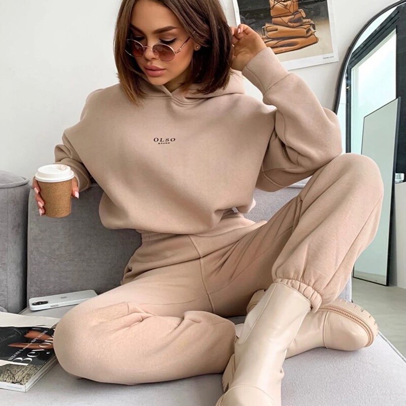 Women Tracksuit Sports Women Two Piece Set 2022 Leisure Solid Long Sleeve