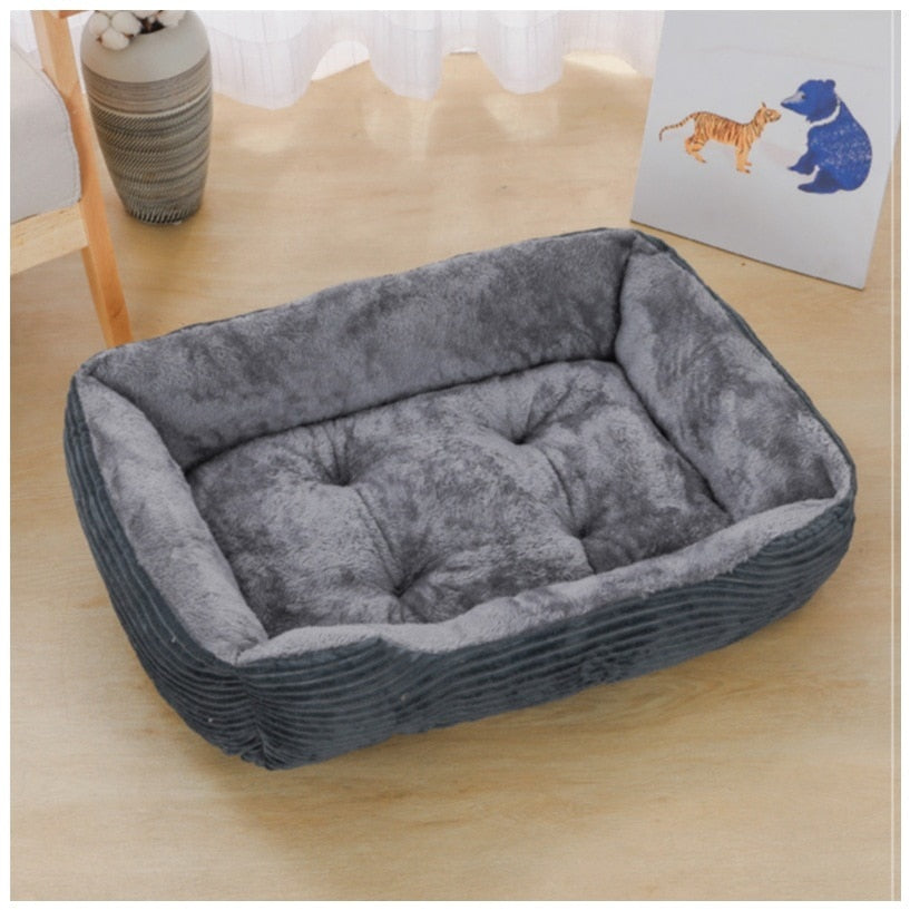 Bed for Dog Cat Pet Square Plush Kennel Medium