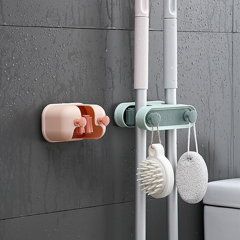 Wall Mounted Mop Organizer Holder Brush Broom Hanger Home Storage Rack Bathroom Suction Hanging Pipe Hooks Kitchen Shelf